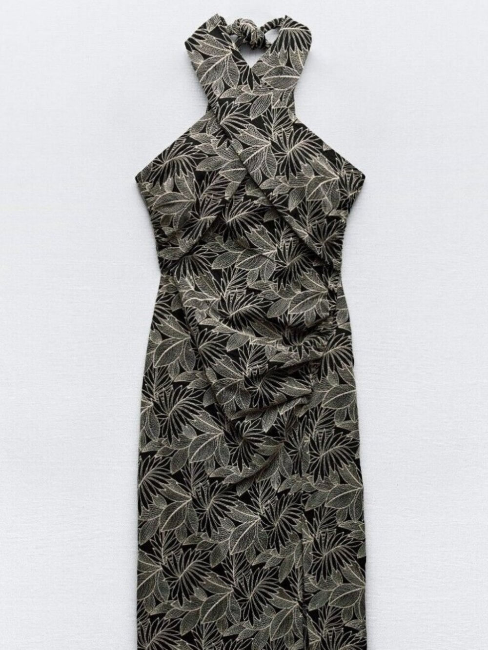 ZARA Halter Midi Slit Embroidered Black & White Dress S Small